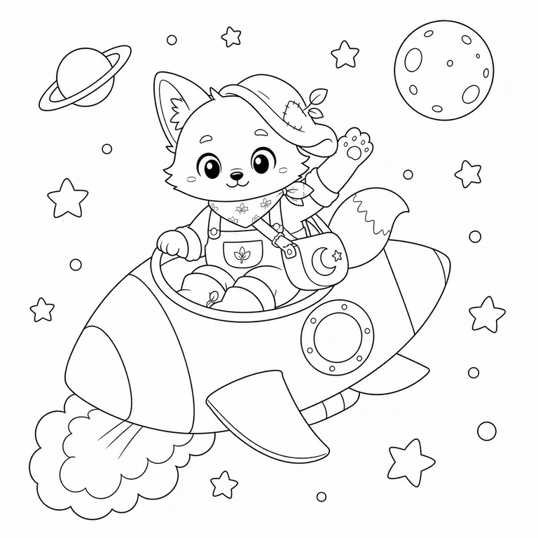 Milo riding in a rocket ship coloring page